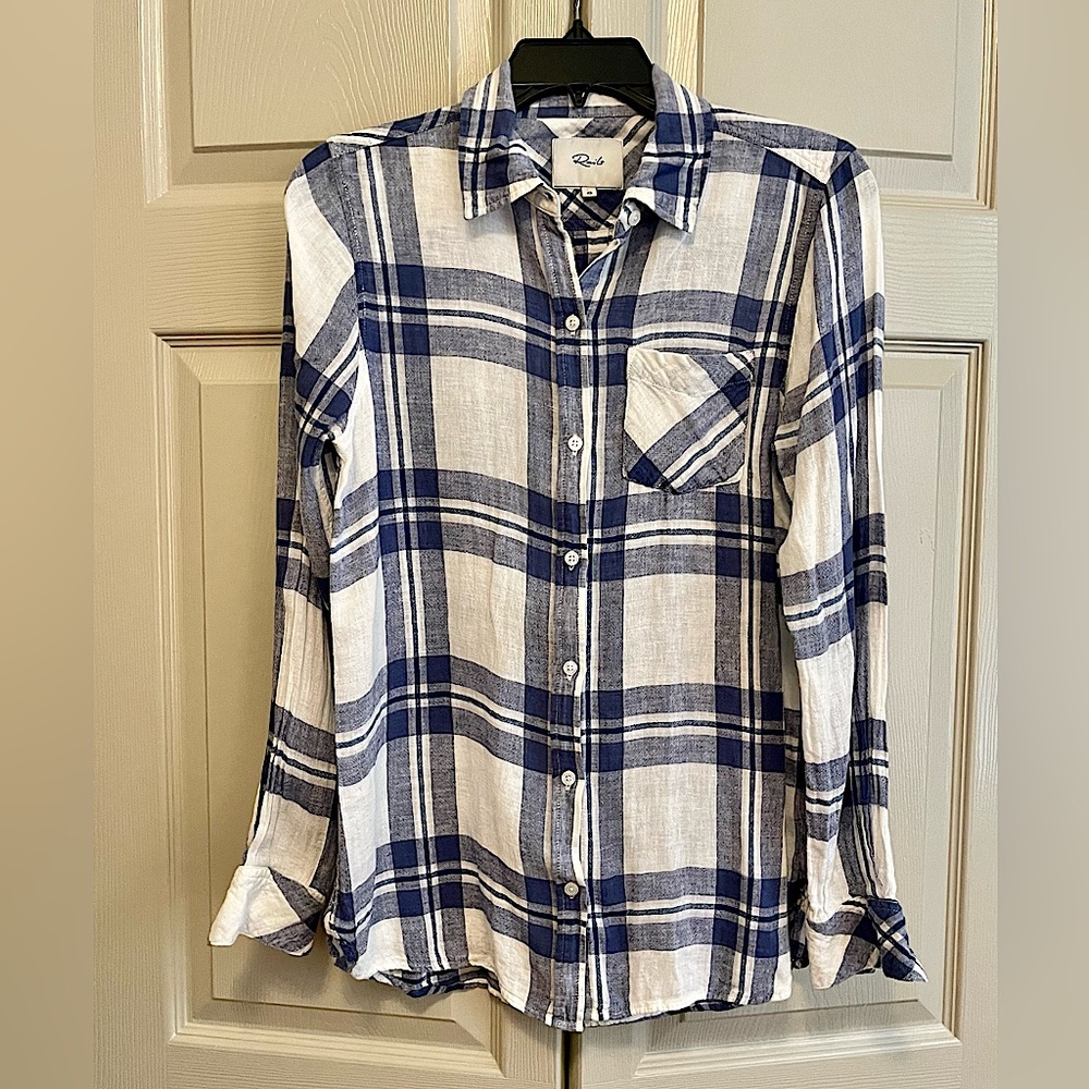 Rails Linen Blend Charli Lapis Coast White Button Front Shirt - Picture 2 of 12
